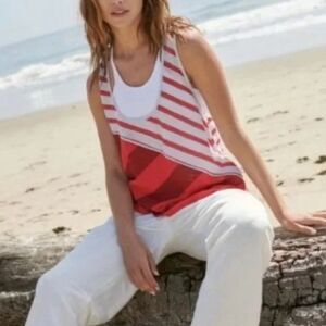 Free People Red and White‎ Striped Tank Top